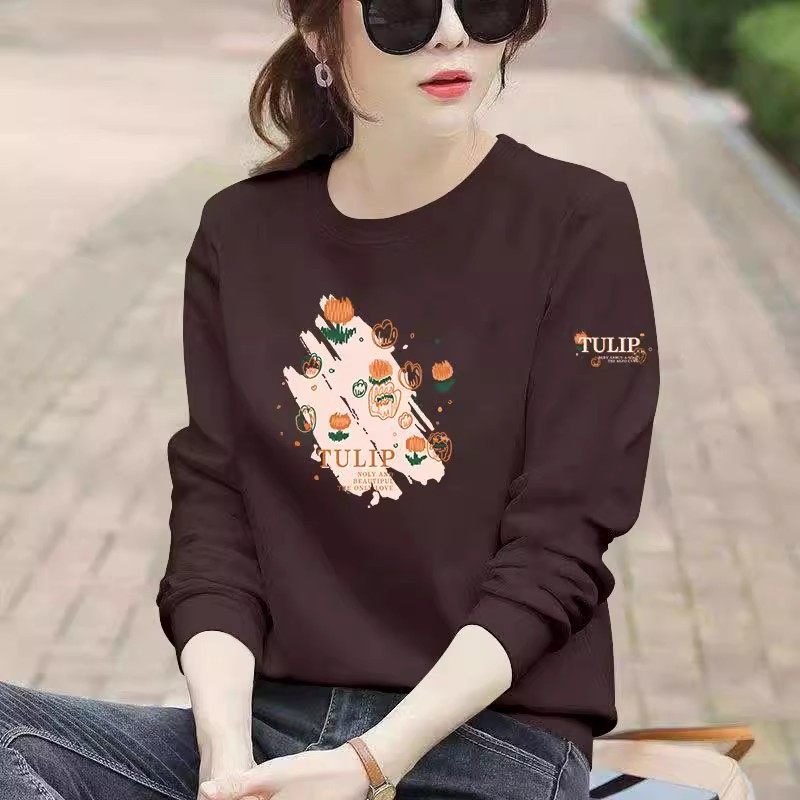 秋冬女士纯棉长袖套头卫衣时尚洋气韩版百搭显瘦减龄设计感上衣服