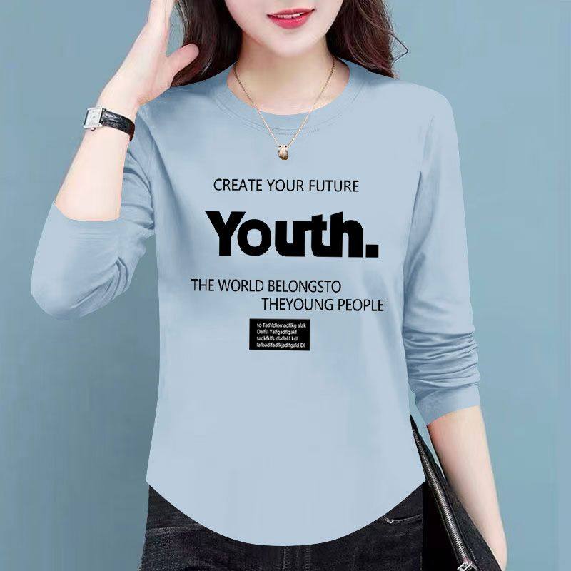 春秋100%纯棉长袖弧形T恤女时尚洋气新款百搭宽松遮肉显瘦ins上衣,女装/女士精品,T恤,淘宝优惠券,粉丝福利购,淘宝优惠卷