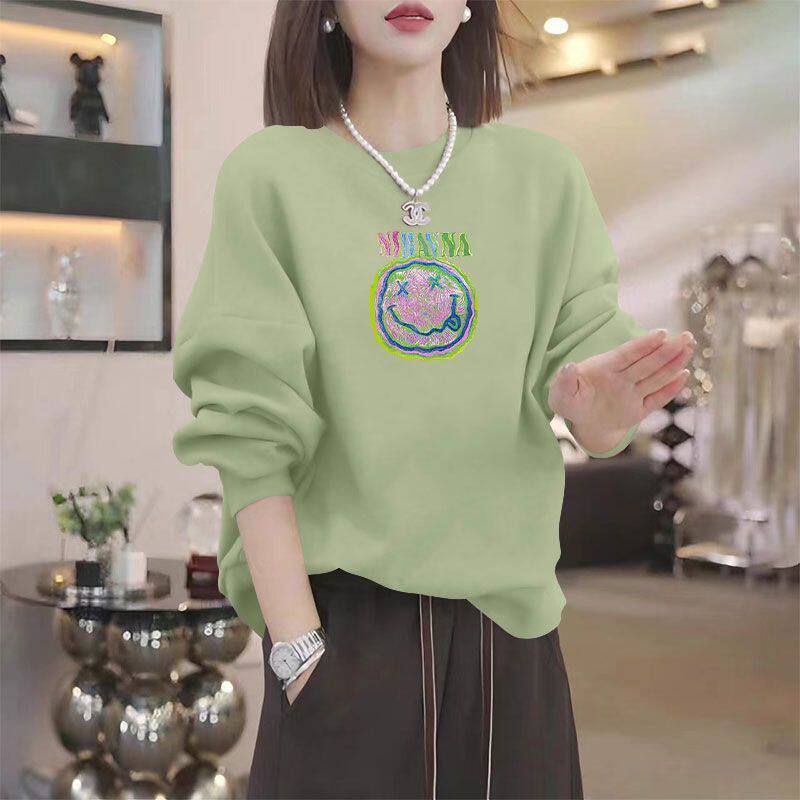 抹茶绿纯棉套头卫衣女秋冬