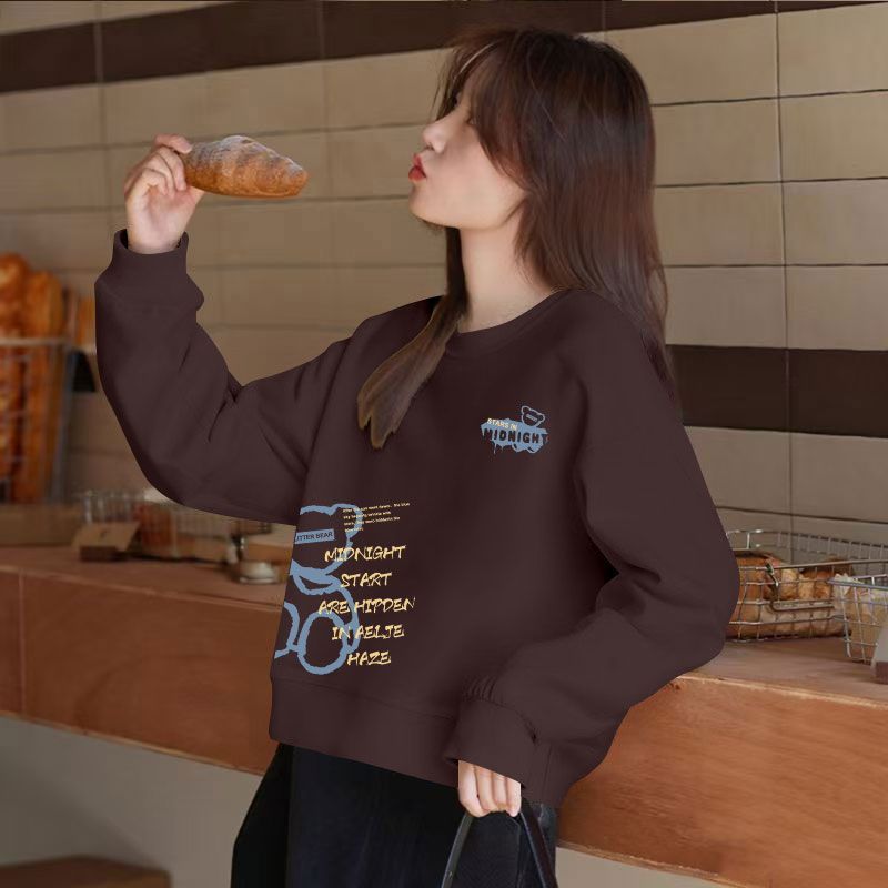 纯棉复合牛奶丝高腰短款卫衣女