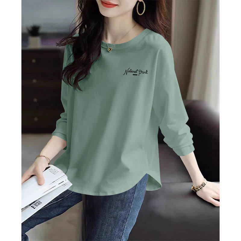 100%纯棉长袖弧形圆领T恤女春秋新款时尚韩版宽松遮肉显瘦上衣潮,女装/女士精品,T恤,淘宝优惠券,粉丝福利购,淘宝优惠卷