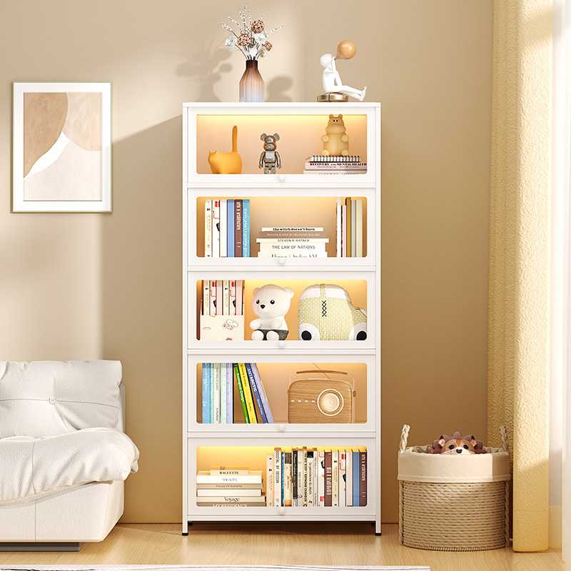 家用钢制书柜多层落地书架客厅防尘玻璃门收纳柜带门储物柜置物架