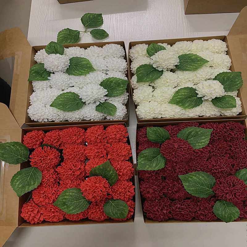 跨境仿真礼盒装泡沫绣球花带杆康乃馨假花婚礼装饰花情人节手捧花