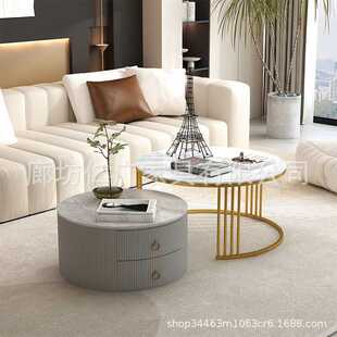 定制岩板茶几客厅家用新款意式轻奢高级感钢化玻璃边几公寓酒店