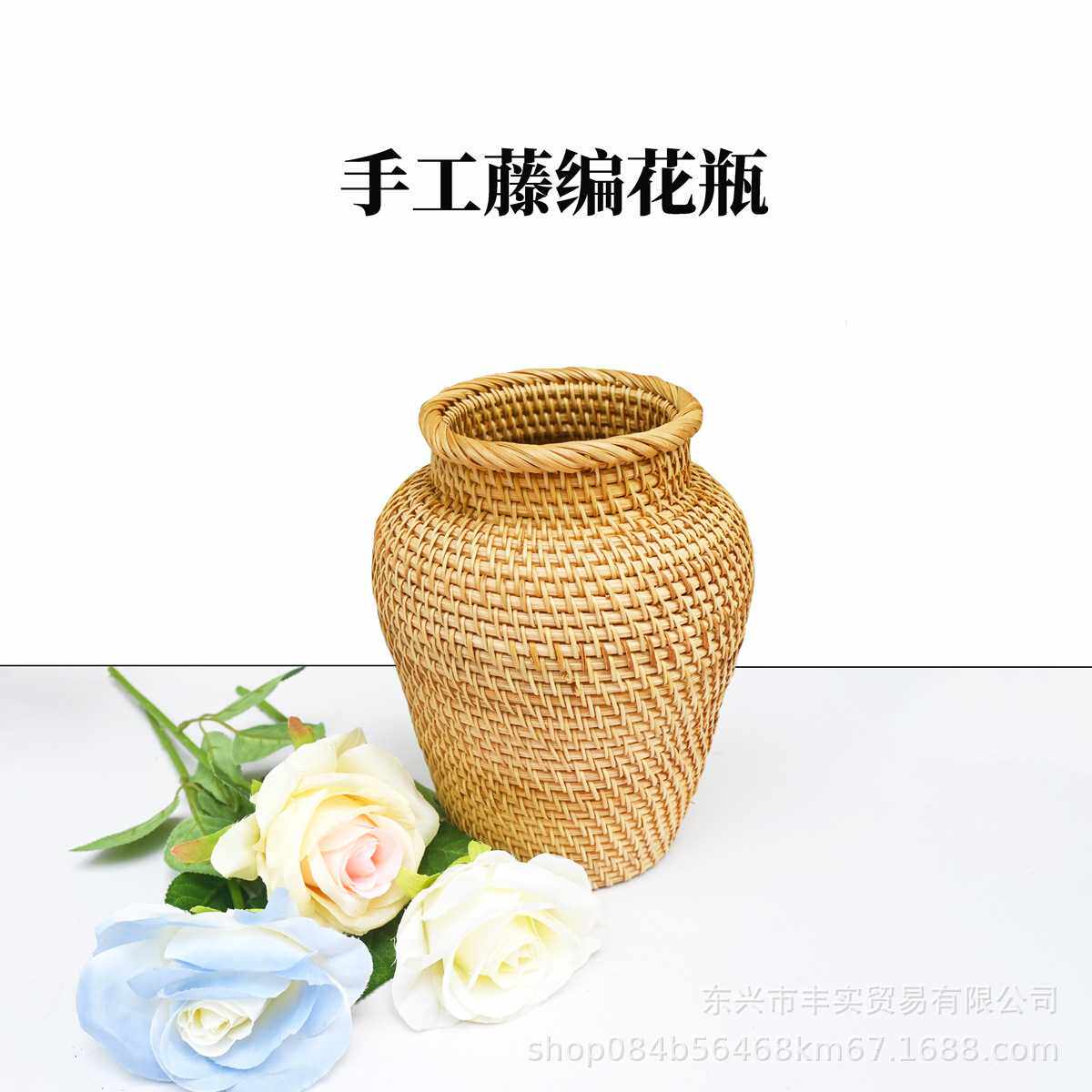 越南手工编织花瓶手工藤编篮家居客厅干花插花装饰北欧风装饰花篮