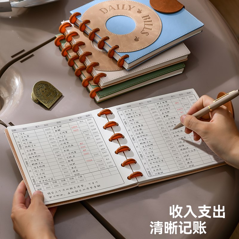 文创艺新款蘑菇扣记账本活页便携每日现金日记本子记账明细表家庭