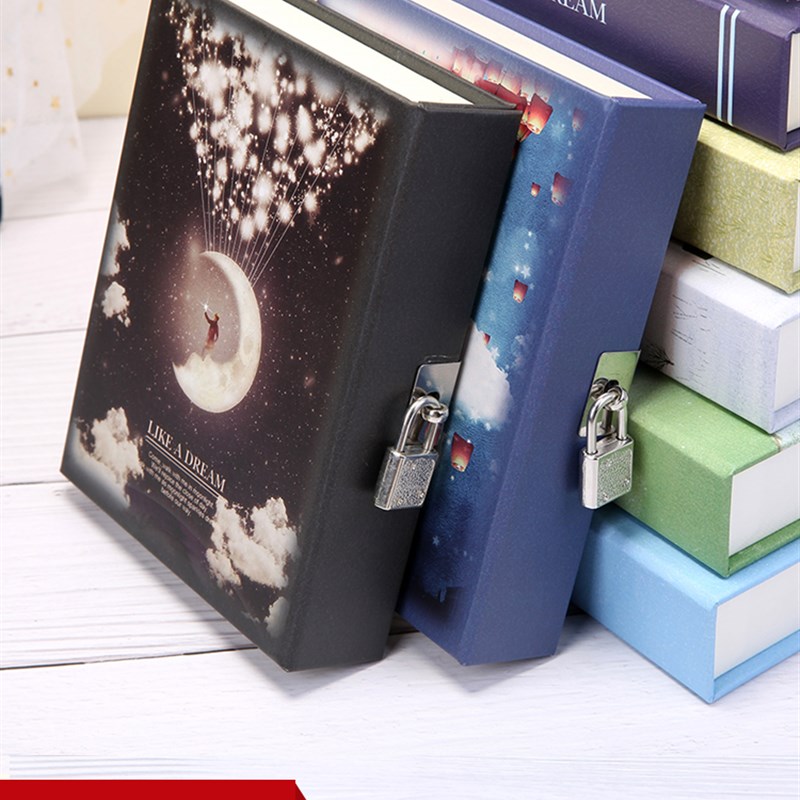 520月光宝盒小学生绘画工作带锁日记本女简约文艺记事记账活页本