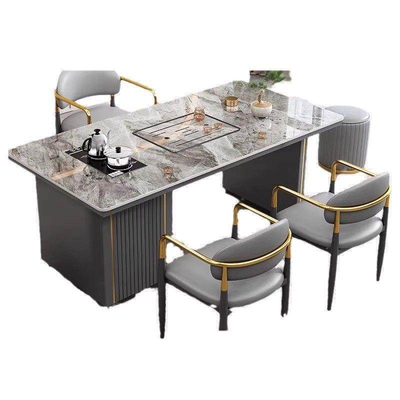 现代简约岩板茶桌椅组合轻奢阳台办公室小茶几岩板茶台烧水壶一体