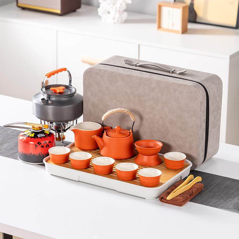户外便携式旅行茶具车载露营烧水炉具陶瓷泡茶壶茶杯野炊装备全套