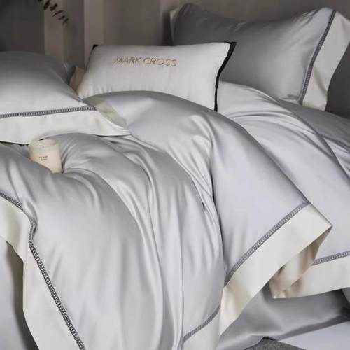 春夏季凉感160S天丝棉四件套意式极简风镂空宽边纯色被套床上用品