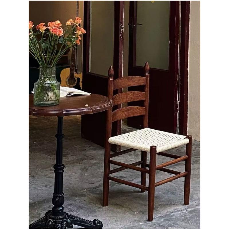中古实木vintage绳编家用靠背化妆椅夏克椅民宿餐椅可