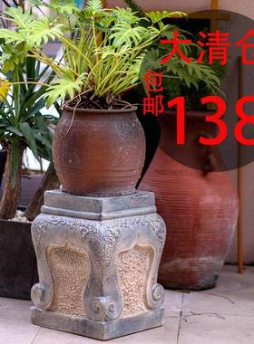 石墩中式庭院门口院子户外花盆仿假造景花园装饰布置摆件盆景底座