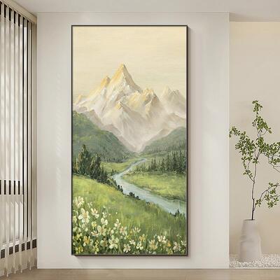 日照金山入户玄关装饰画山水风景油画客厅壁画走廊过道高级感挂画