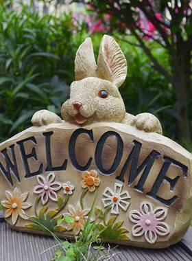 卡通兔子欢迎牌花园户外welcome创意迎宾摆件幼儿园庭院可爱装饰