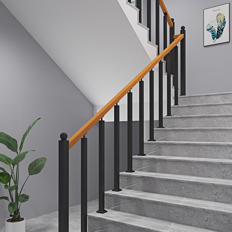 极简铁艺立柱楼梯扶手栏杆室内阁楼平台围栏农村自建房实木防护栏
