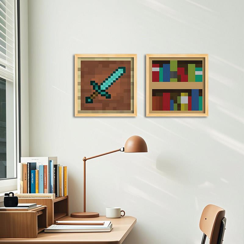 我的世界游戏周边海报挂画儿童房卧室书房装饰画实木框minecraft图片