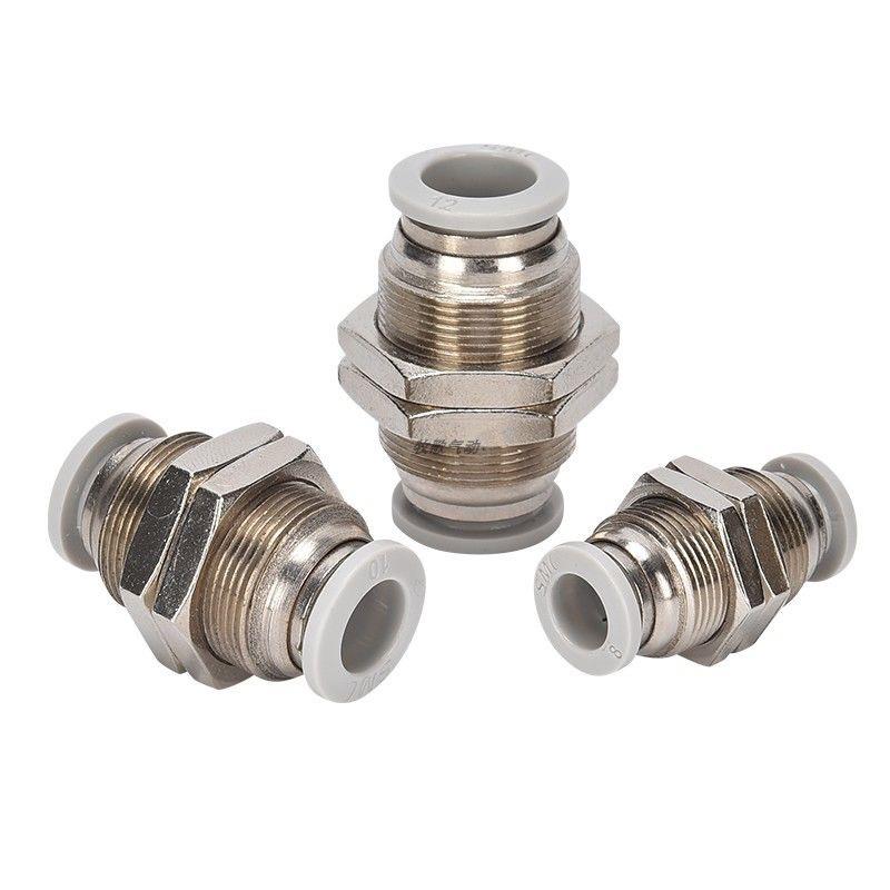 BPM气管穿板双头接头PM隔板直通快插固定4/6/8/10/12/16气动穿墙