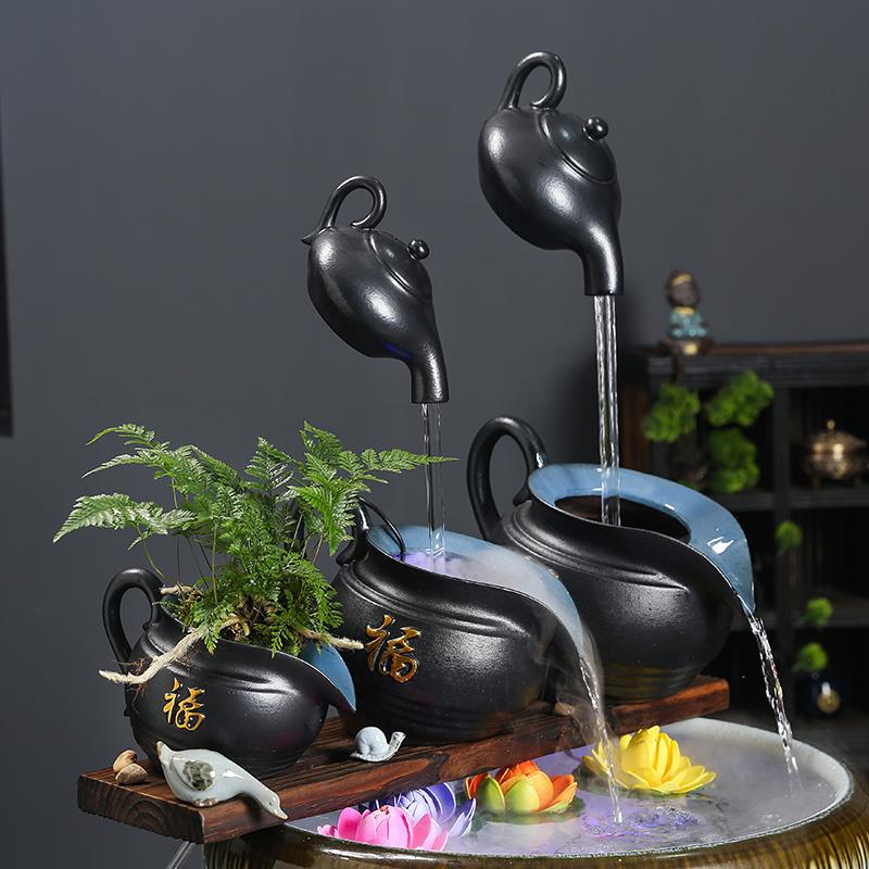 生态古法鱼缸陶瓷悬壶陶罐过滤循环流水配件庭院花园客厅造景装饰