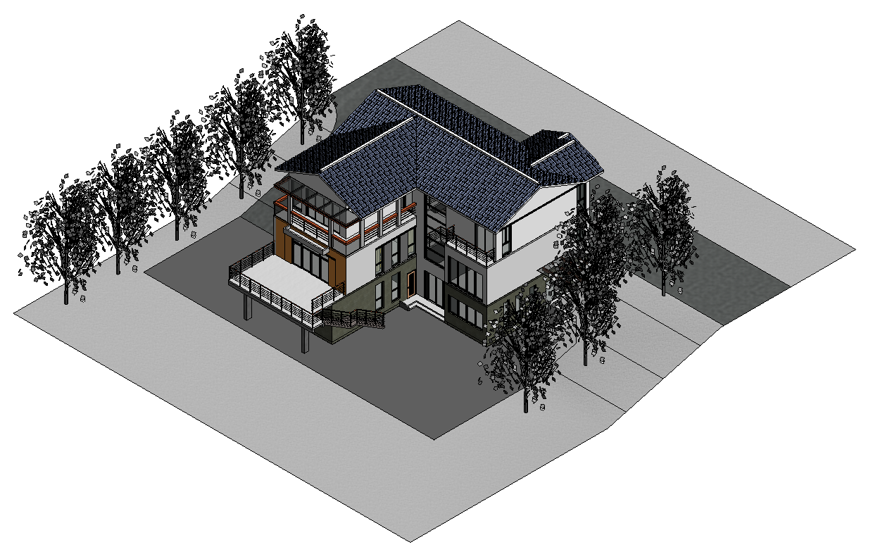 revit经典小别墅bim小别墅教程模型三天速成三层别墅房子模型