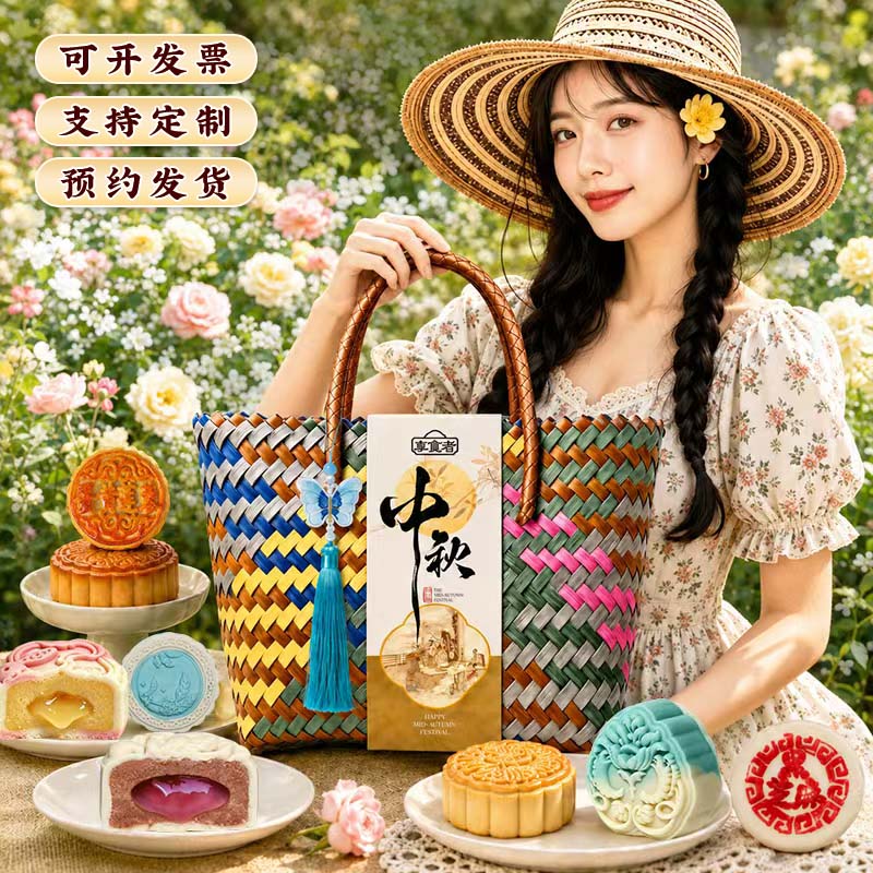 享食者月饼礼盒装2026款中秋桃山皮流心月饼送长辈糕点礼盒定制图片