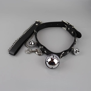 加长铃铛项圈男牵引绳成人项链choker男生情调大号颈带小狗脖环