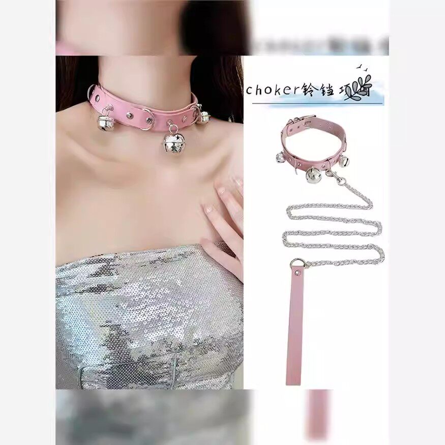 铃铛项圈女牵引绳颈带链子性感颈环s颈圈m颈链黑色脖圈x恶意颈链
