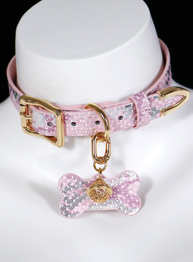 项圈女m皮革蛇纹颈带铃铛项链