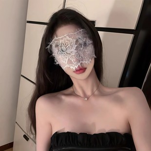性感女郎蕾丝镂空面罩丝巾蒙脸半脸黑色面纱遮脸面具眼罩套装拍照