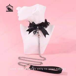 蕾丝铃铛项圈女小狗牵引绳choker链条颈带链子脖圈宫铃锁骨链