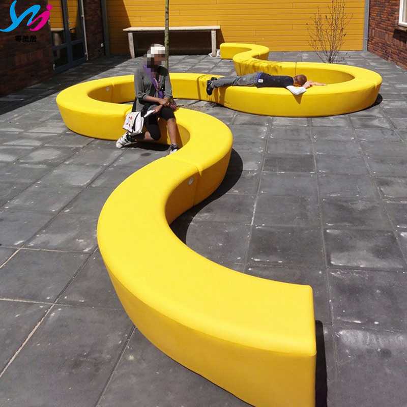 热销商场异形休闲座椅创意户外玻璃钢拼接坐凳休息区玻璃钢长排椅