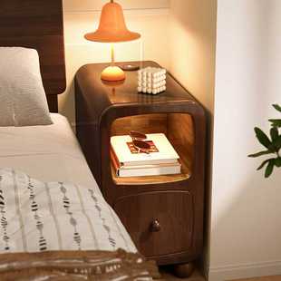 木床头柜小型极窄带灯床边柜超窄30公分20cm床边窄夹缝柜置物架