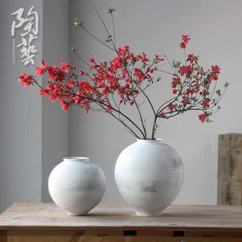 复古陶瓷花瓶日式白色侘寂风装饰陶罐客厅水培插干花粗陶花器摆件