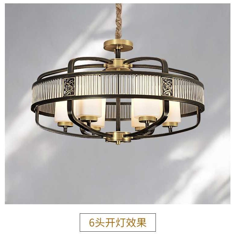 吸吊两用 新中式水晶吊灯餐厅书房全铜中国风入户门厅样板房灯具