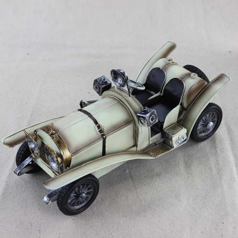 铁皮车模型复古手工收藏品美式赛车模型创意金属工艺品家饰品亚光