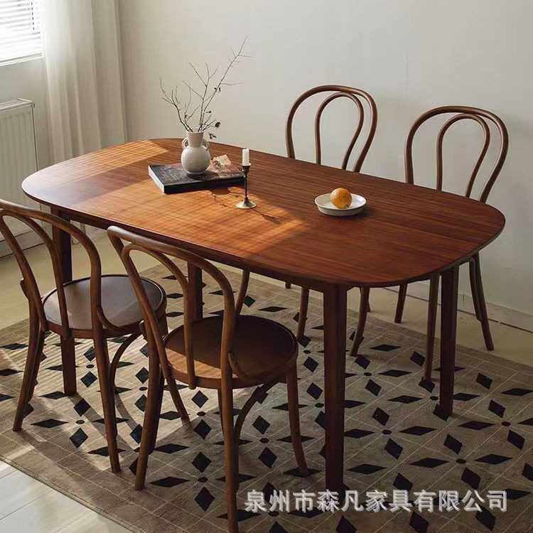 北欧中古实木餐桌椅组合设计师书桌家用小户型椭圆形复古吃饭桌子
