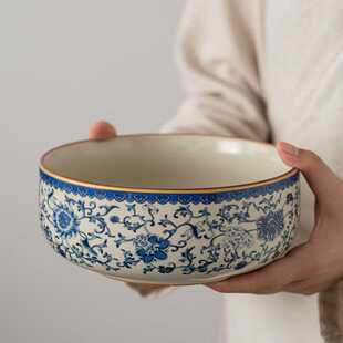 复古青花瓷汝窑茶洗家用特大号高端陶瓷建水茶洗缸功夫茶海废水缸