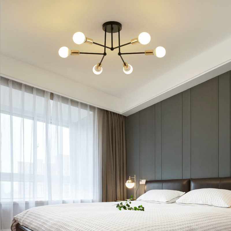 北欧创意铁艺吸顶灯6头8头铁杆卧室灯出租房经济款简易吊顶客厅灯