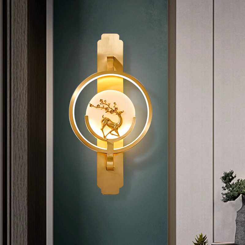 全铜新中式客厅电视背景墙壁灯云石中国风禅意轻奢现代卧室床头灯