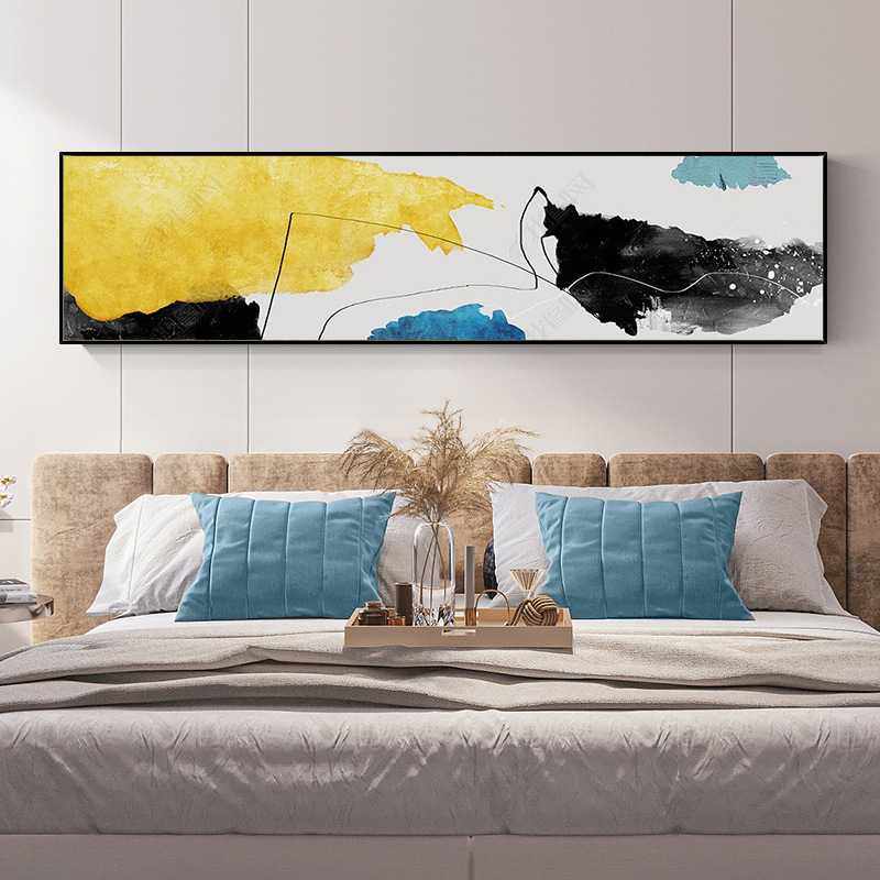 手绘油画横幅客厅背景墙装饰画现代抽象幸运石卧室床头画走廊挂画