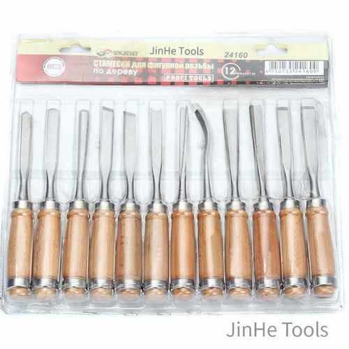 中低档高碳钢雕花凿木制手柄雕刻刀套装木工工具现货