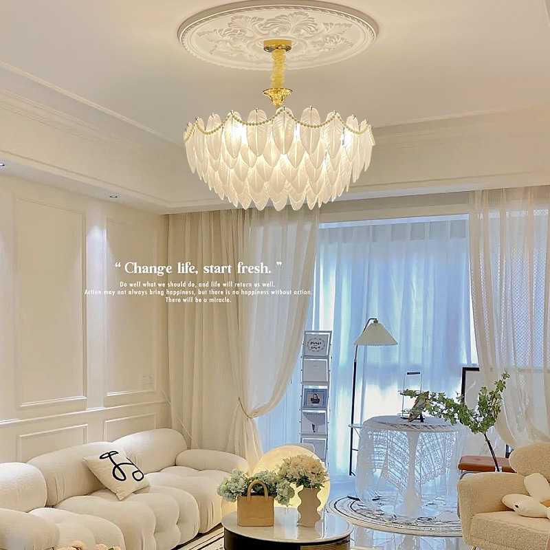 法式羽毛客厅吊灯 现代餐厅灯具卧室轻奢复古全铜水晶主casa照明