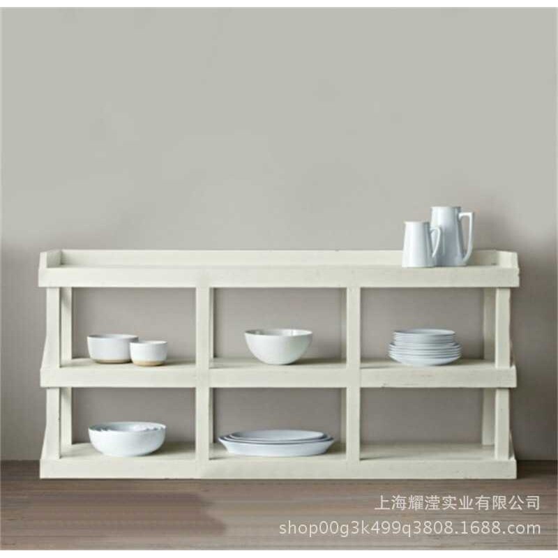 美式实木餐边柜定制家具橡木白色做旧餐具收纳柜餐厅备餐柜储物柜