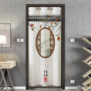 挡风厨房厕L所洗手间遮挡布艺布帘 门帘卧室家用免打孔隔断帘中式