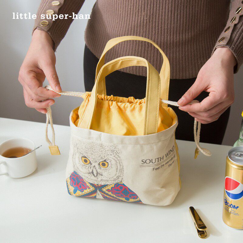日韩环保便当包帆布森系手提包小C清新女包小号水桶饭盒袋可爱卡