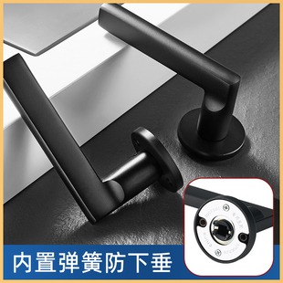 卧室门锁家用房间实木门把手锁具通用型分体静音黑色室内房门手柄