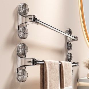 吸盘晾衣杆可伸缩免打孔家u用阳台墙上一根晒被子架飘窗室内晒衣