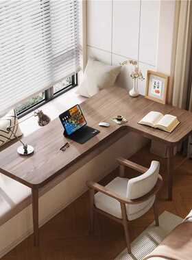 实木飘窗转角书桌改造一体阳台书桌长短腿卧室家用办公电脑桌L型