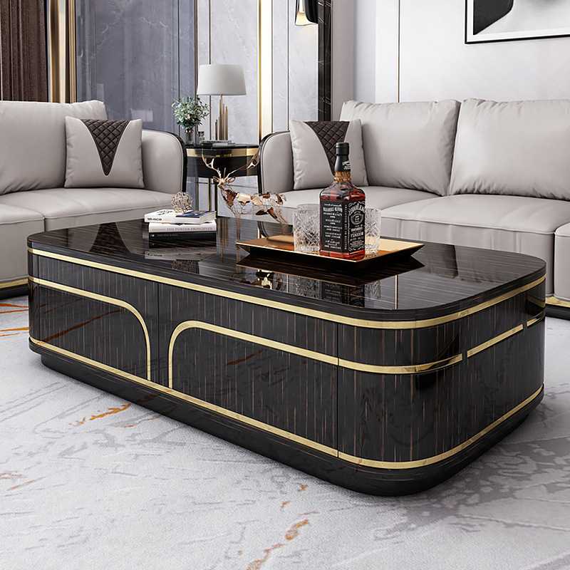 威登 意大利茶几电视柜组合高档黑檀木 客厅半圆弧角钢琴烤漆茶几