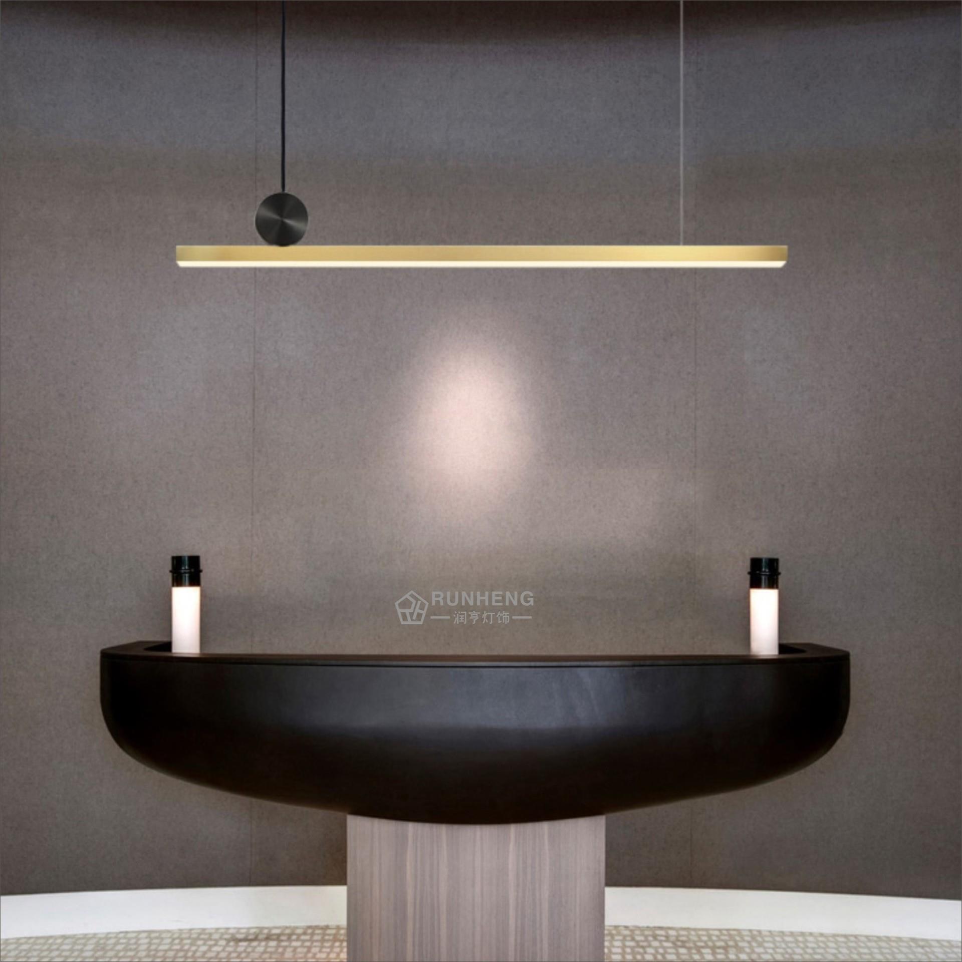 后现代简约餐厅几何铜长条客厅创意桌吧台办公室北欧LED铁艺灯具