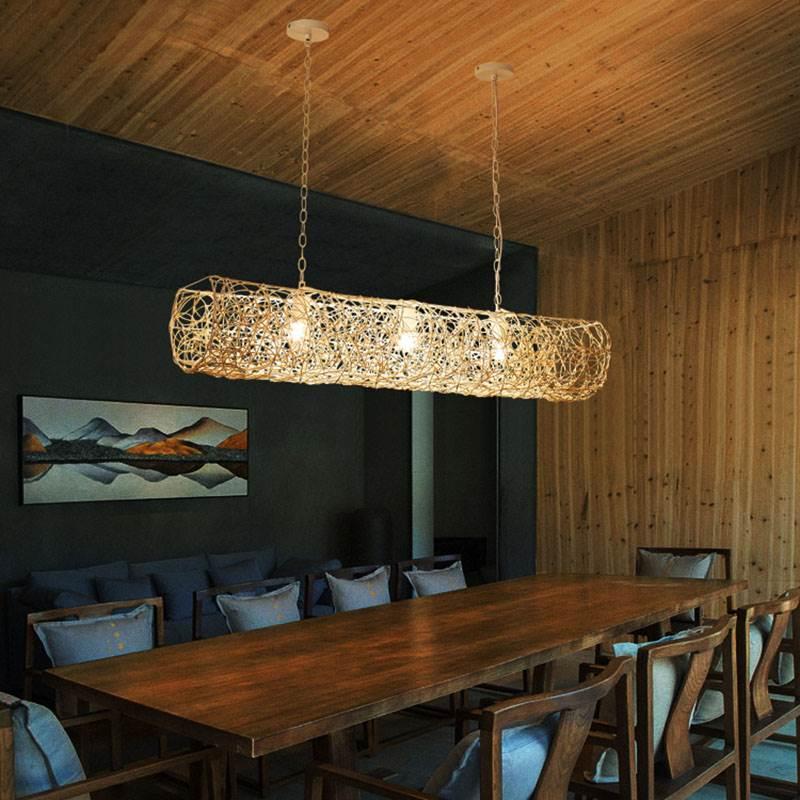 日式吊灯东南亚藤编吊灯藤艺火锅店餐厅灯长形中式禅意茶室吊灯